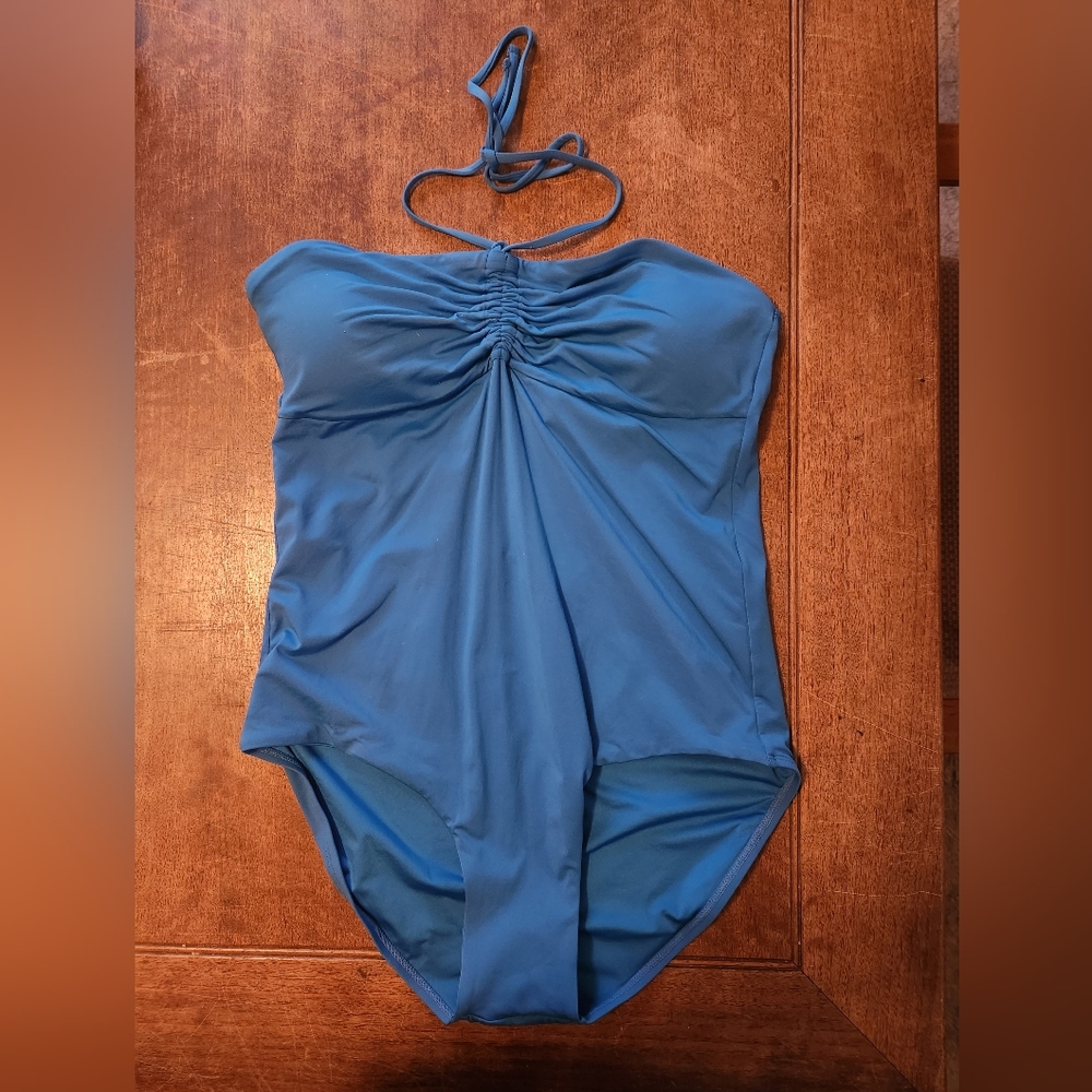 Womens Blue Tie Around Neck Swim Suit